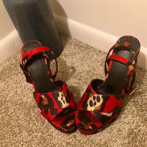 Chunky platform red leopard sandals(used)